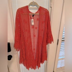 NWT Torrid coral, lace, shirt kimono style.